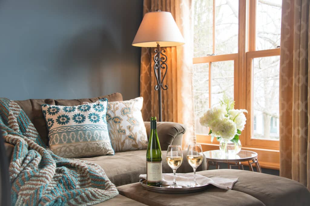 Finger Lakes Wineries, our bed and breakfast suite with a bottle of wine and luxurious amenities 