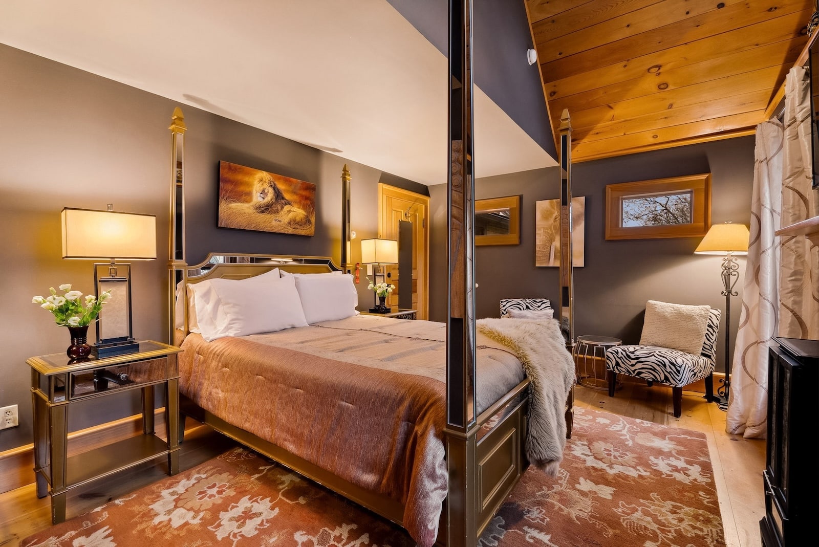 Visiting the best Finger Lakes Wineries is even better with our boutique hotel and spa as your home base, a beautiful guest suite pictured here